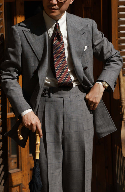 Half-Canvas Double-Breasted Suit Jacket — Grey Prince of Wales Check