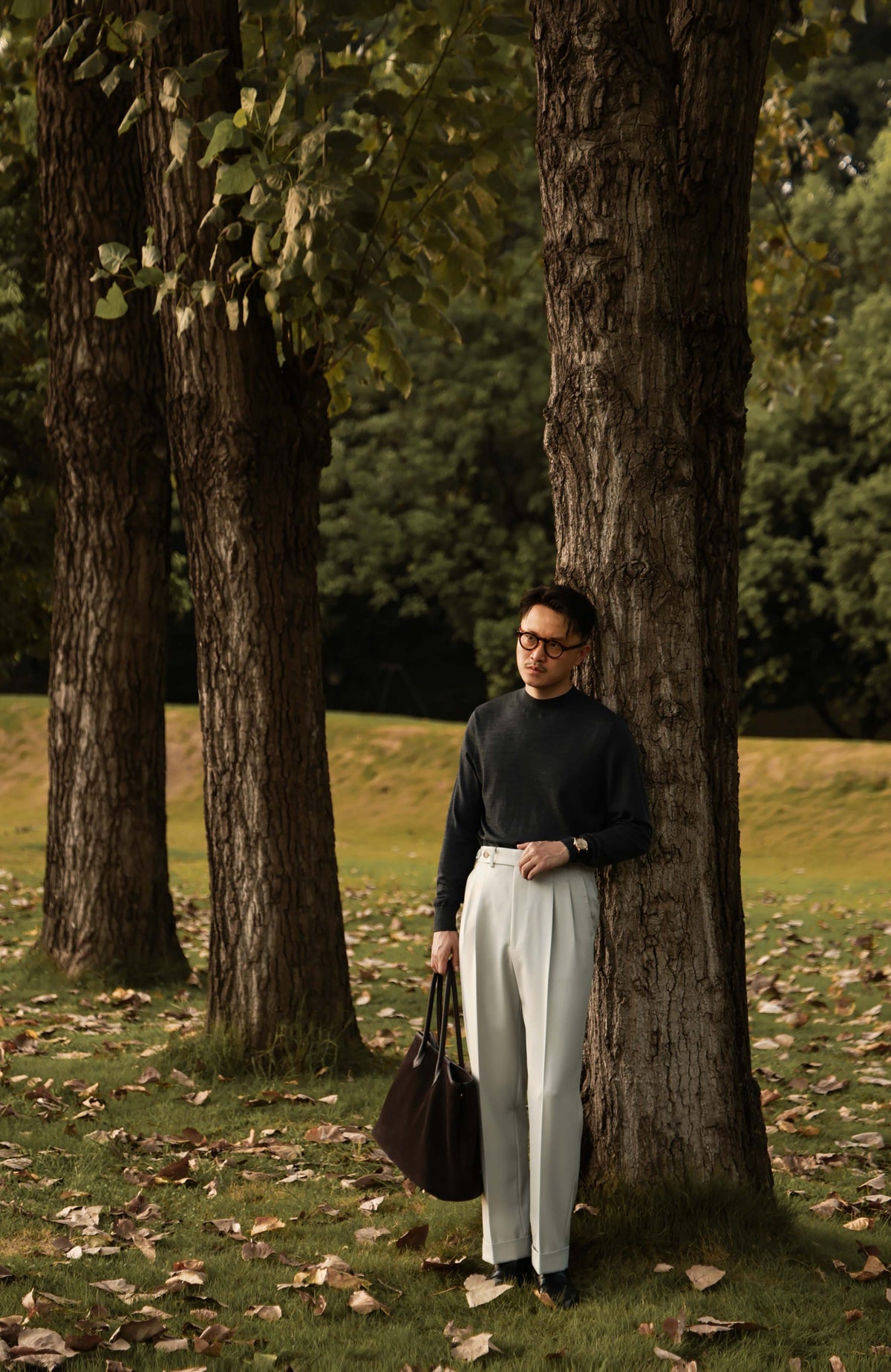 Heavyweight Cavalry Twill Wool High-Waisted Suit Trousers with Side-Adjusters —  Heritage Charcoal