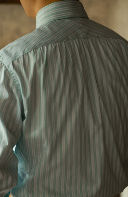 Handcrafted Long Point Collar Pure-Cotton Shirt(Turkish SÖKTAS) — Tuscan Green Stripe with