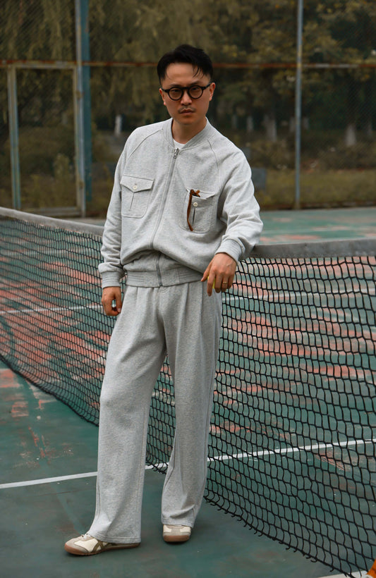 Linen Cotton Reversible Leisure Set — Mist Rock Grey Tailored Lounge Trousers