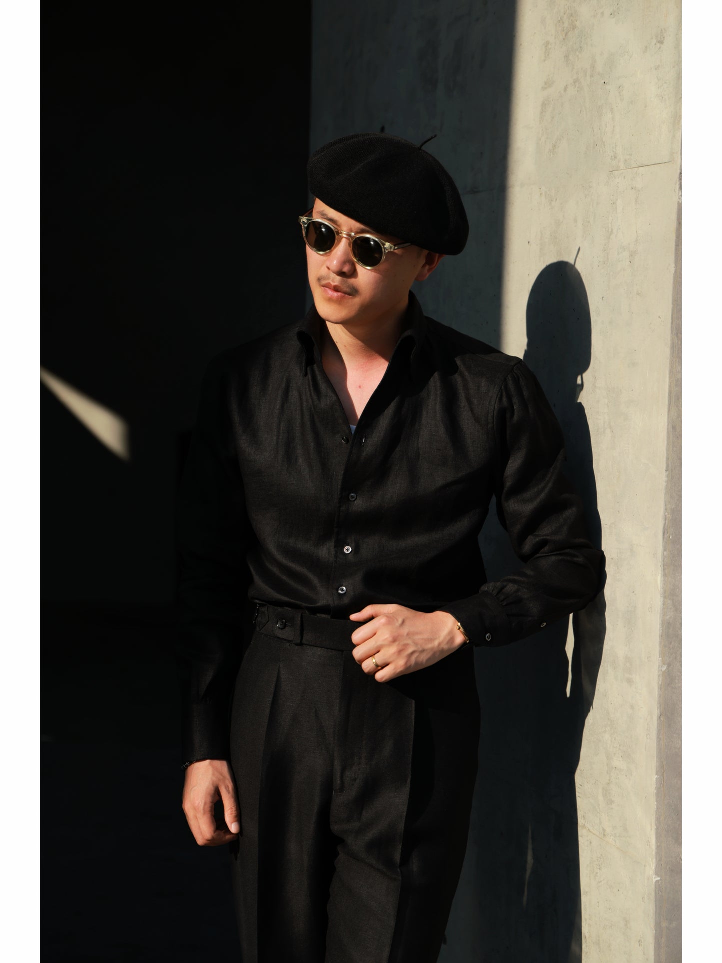 「Midnight Eclipse」Italian-style Vintage Pure linen One-piece Gentleman's Long-Sleeve Shirt