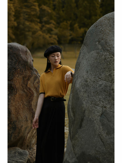 Buttonless Cotton Knitted Polo Amber Gold