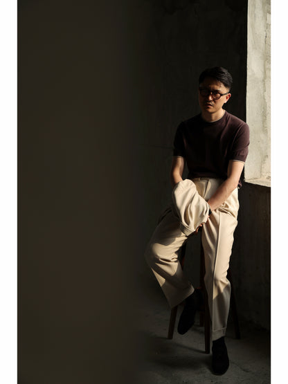 「Hazelnut Mousse」Natural Cotton-Silk Blend Italian-Inspired Vintage Unisex Knit Short-Sleeve Polo Shirt