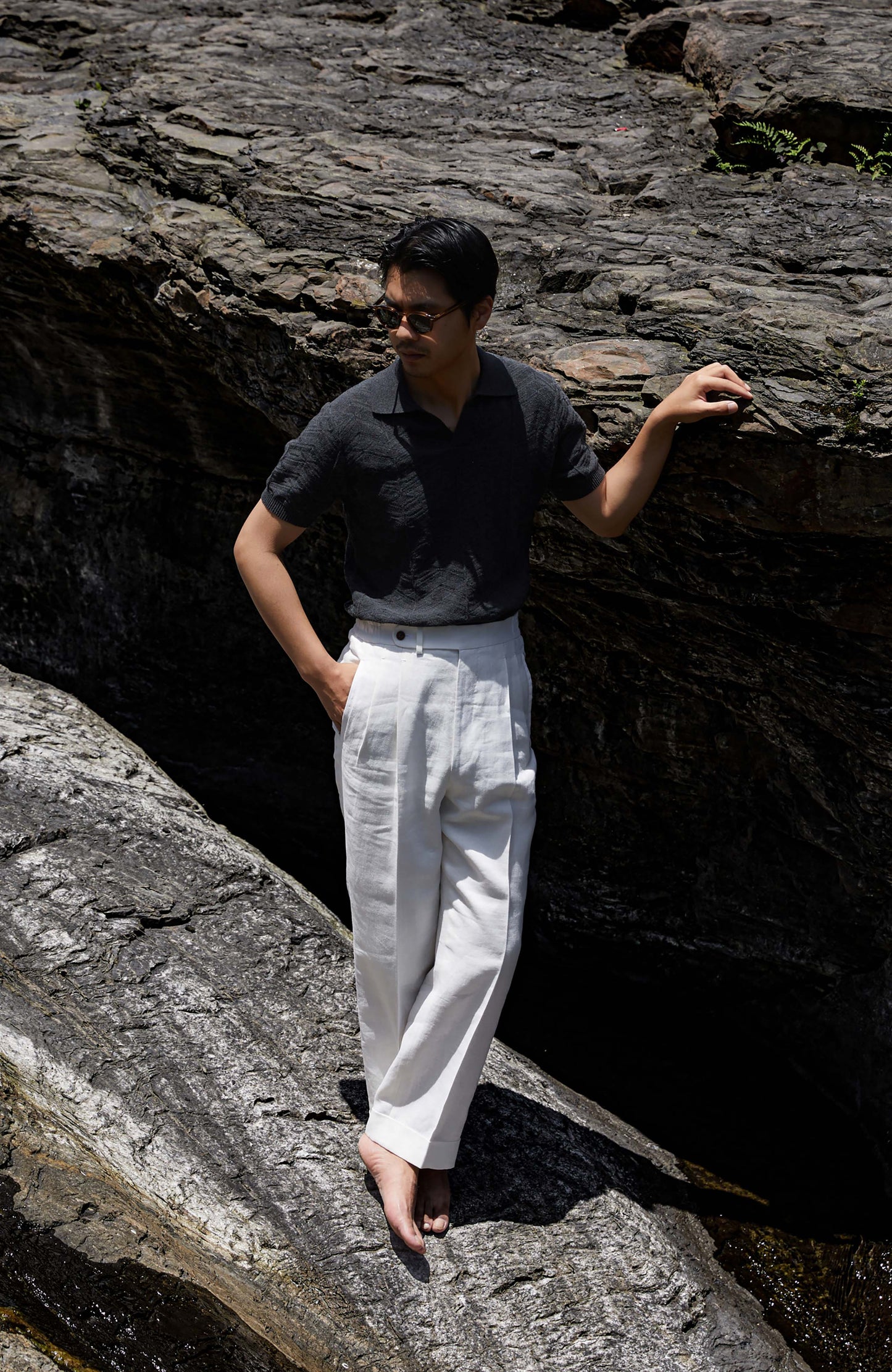 Pine-Texture High-Twist Cotton Short-Sleeve Polo — Miststone Grey