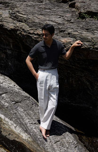 Pine-Texture High-Twist Cotton Short-Sleeve Polo — Miststone Grey