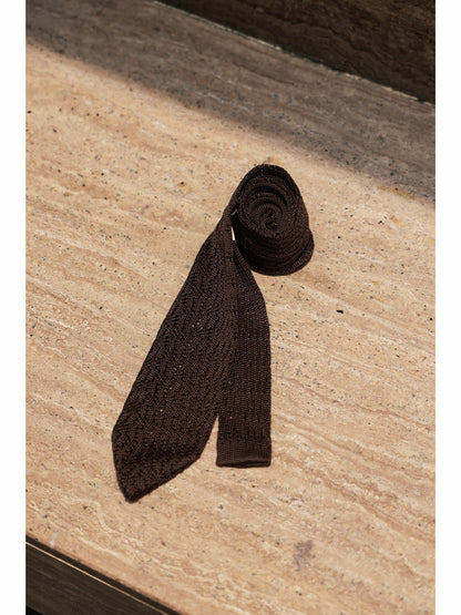 「Perforated Stone Series」Openwork Knit Academic Business Tie 100% Mulberry Silk