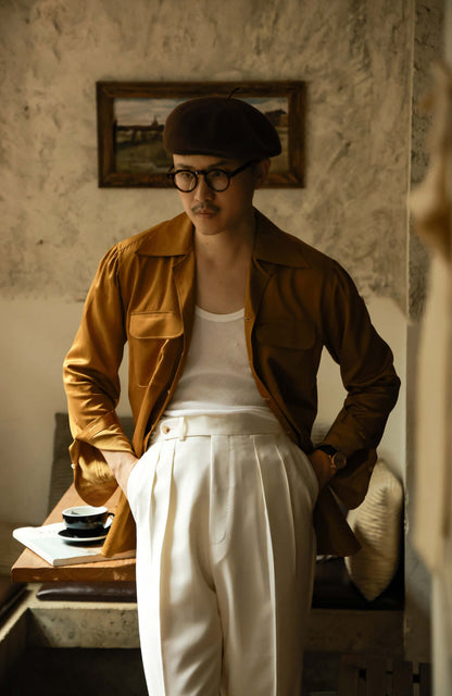 Handcrafted Cuban Collar Shirt — Floating golden