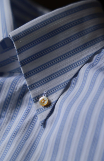 SÖKTAS Cotton Handcrafted Button-Down Collar Shirt — Capri Blue Stripe