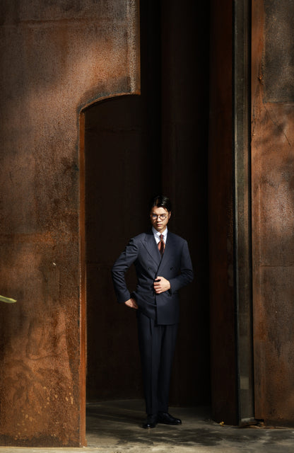 Suit Jacket with Full-Canvas and Notched Lapel(DORMEUIL)  — Pencil navy stripe