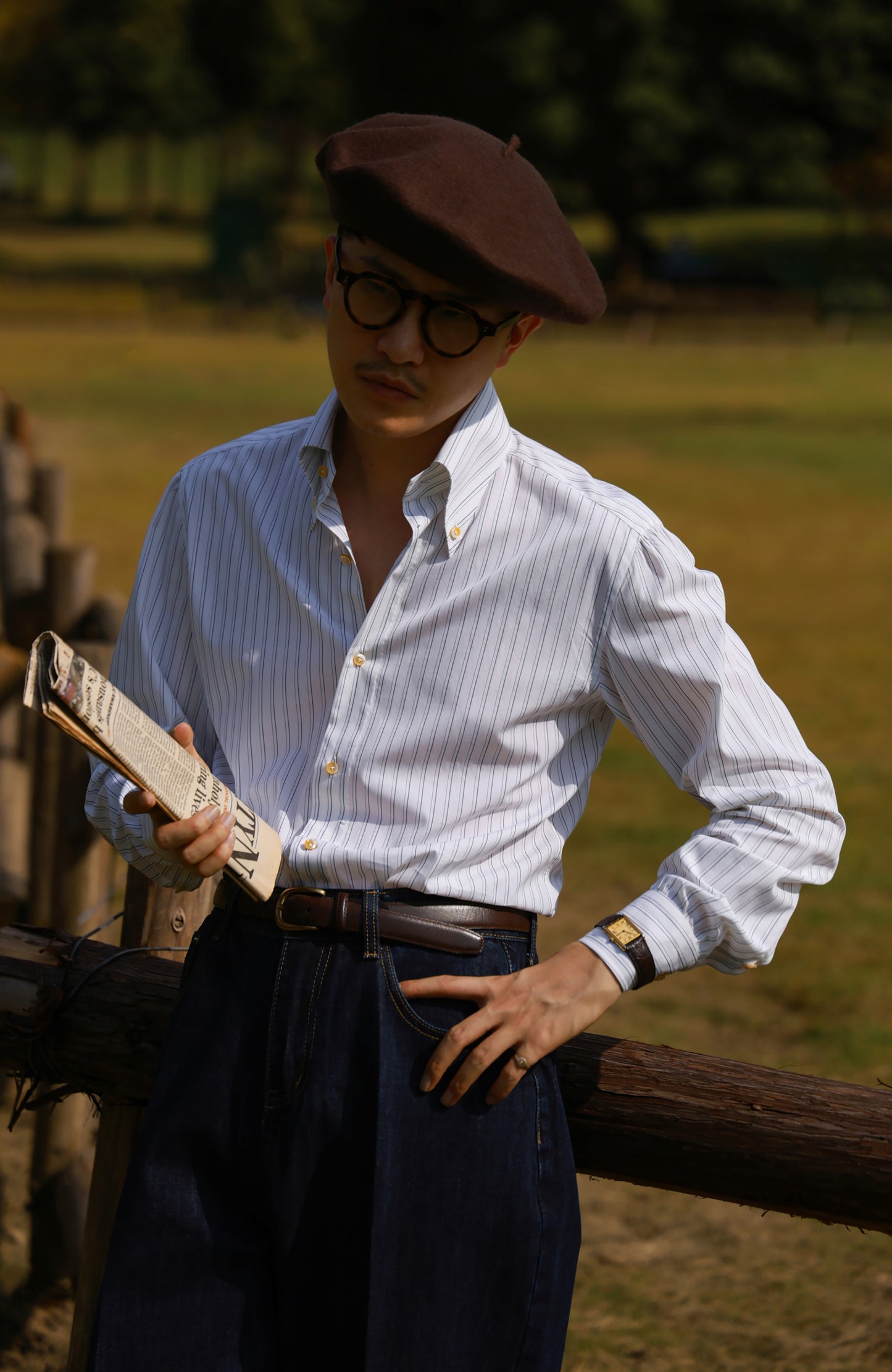 "Bristol Blue Stripe" Button-down collar handmade seven-step shirt 