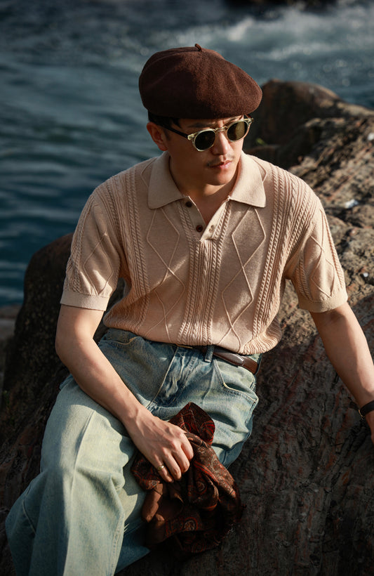 Linen/Cotton Knitted Polo Beige