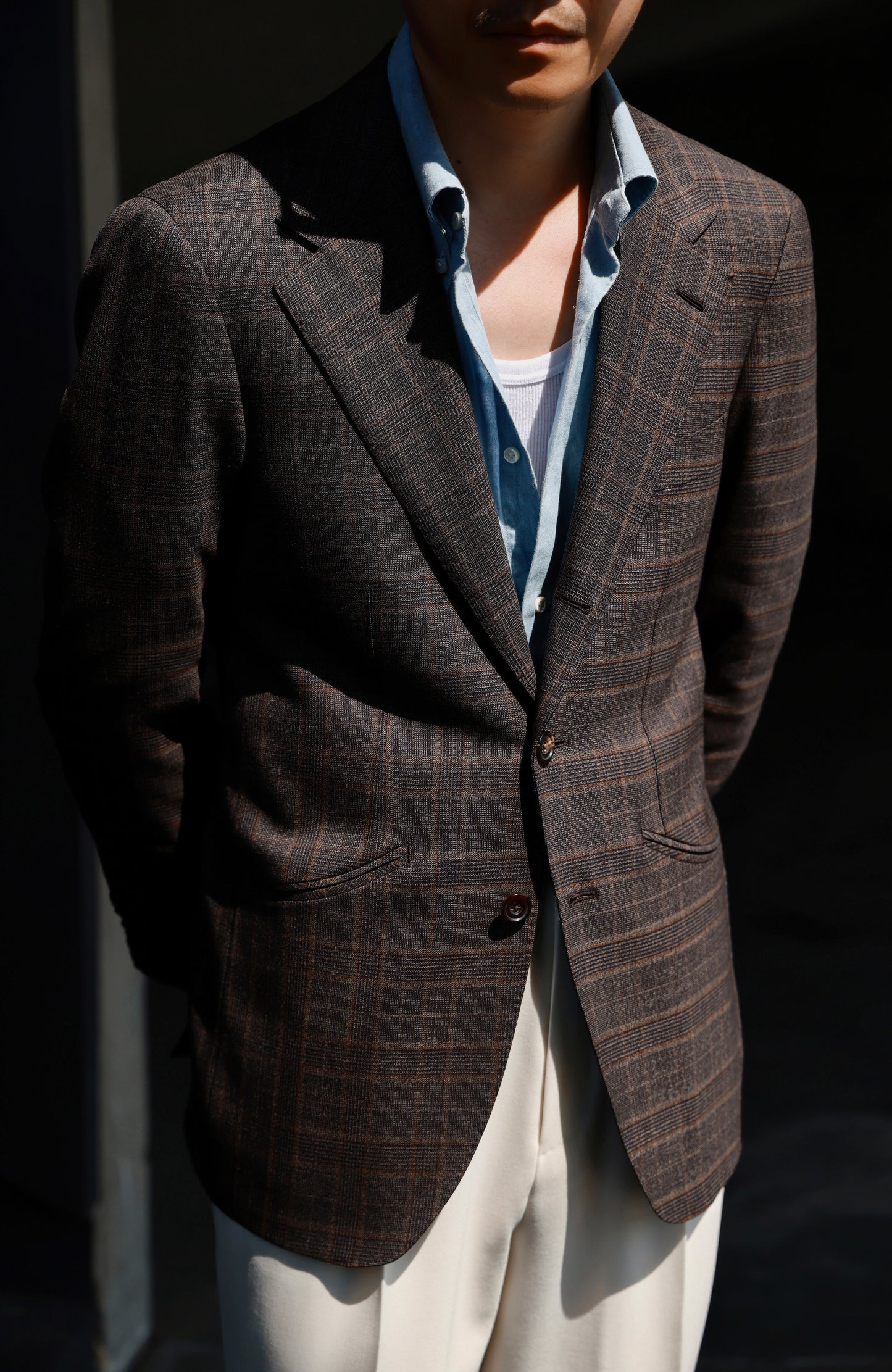 「Hazelnut brown checkered」Italian-style Half-canvass Pure wool Suit Jacket