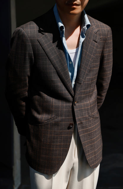 「Hazelnut brown checkered」Italian-style Half-canvass Pure wool Suit Jacket