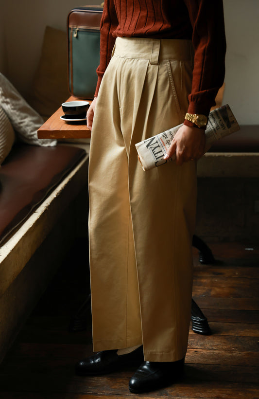 "Wheat Stack Yellow" Gurkha high waist wide leg casual pants 