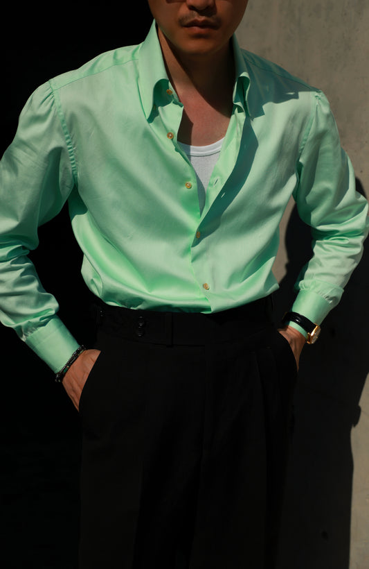 Handcrafted Wide Spread Collar Shirt — Mist Lime