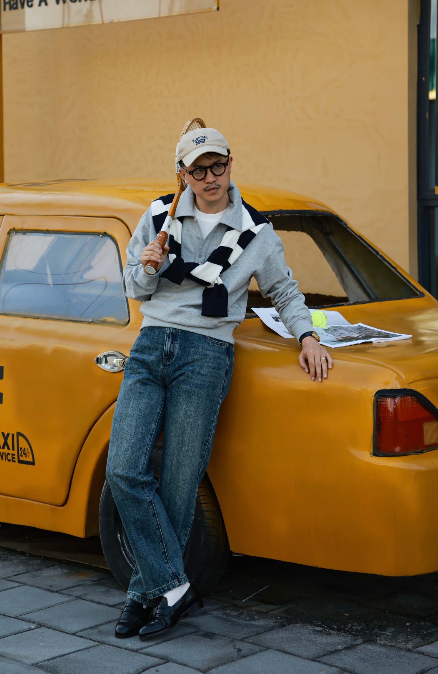 Mid-High Waisted Casual Trousers — Faded Denim Blue