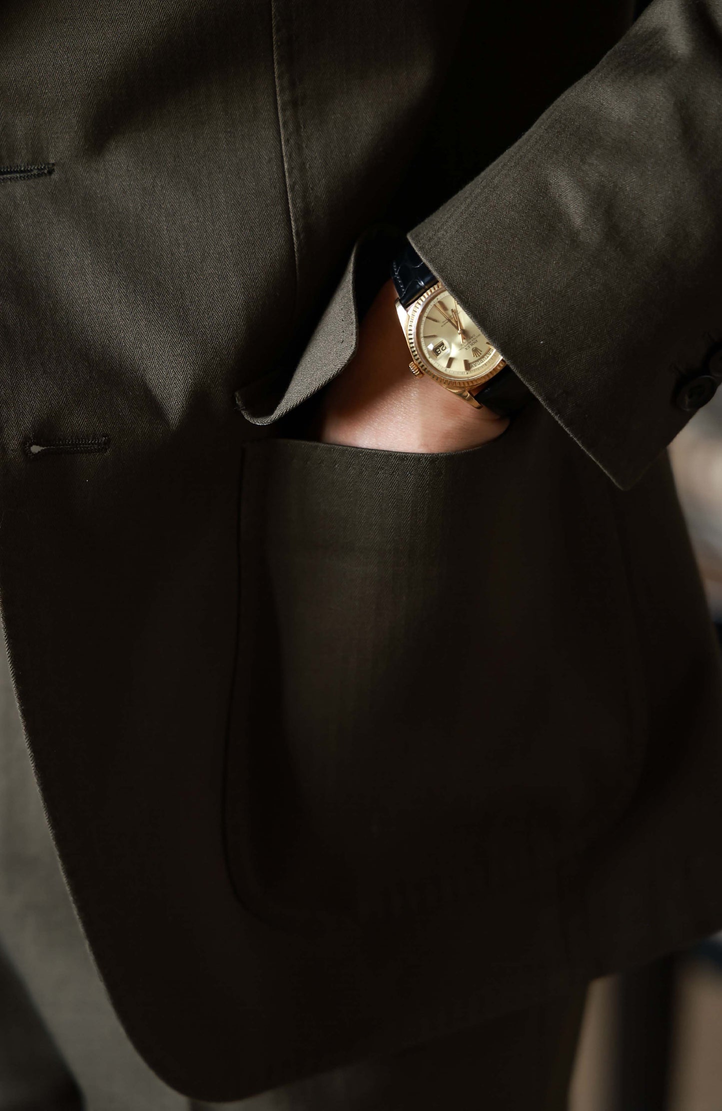 Japanese Heavyweight Cotton Herringbone Half-Canvas Single-Breasted Suit Jacket — Wild Moss
