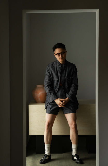 Heavyweight Linen Washed Safari Jacket — Wilderness Grey Denim