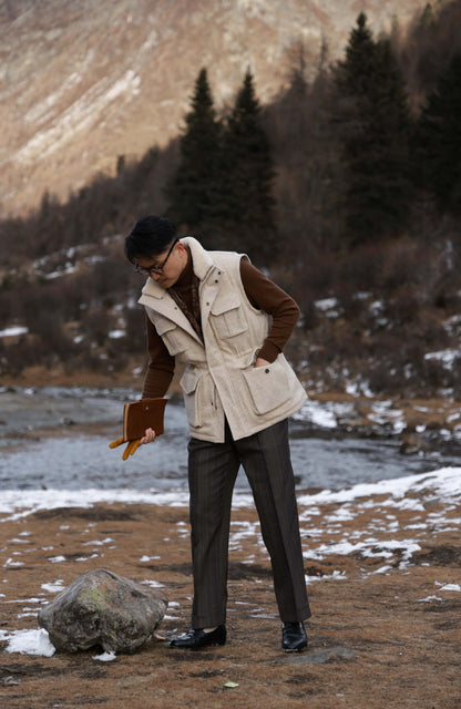 Speckled-Wool Goose-Down Alpine Jacket with Detachable Sleeves — Sand White