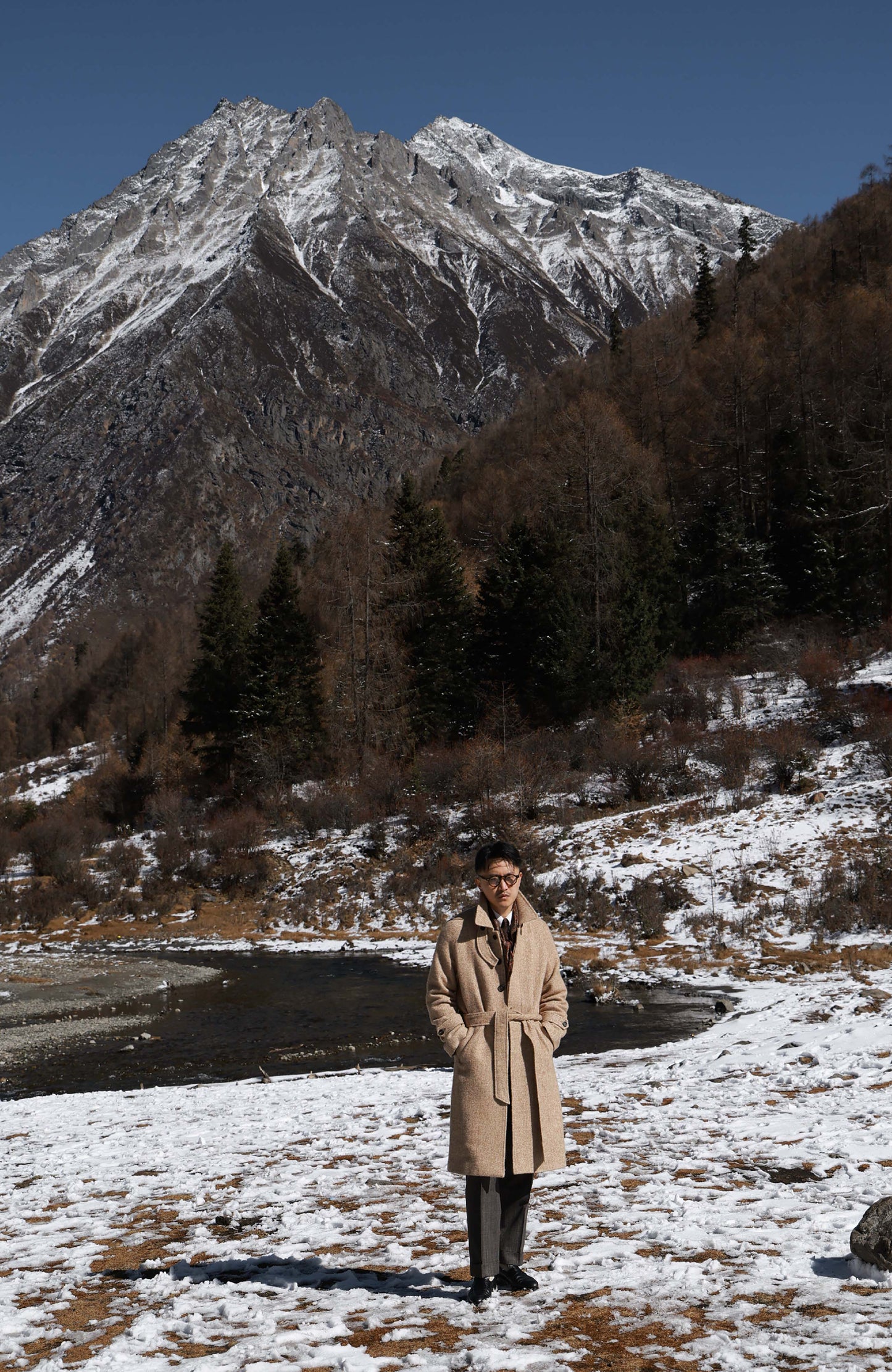 Textured Balmacaan Overcoat — Desert Herringbone