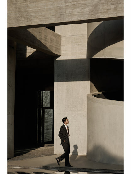 「Ink Herringbone」Italian-style Half-canvass Pure wool Suit Jacket