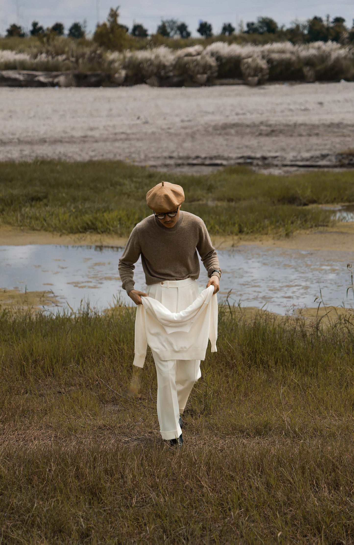 Mock Neck Sweater with 100% Cashmere Goat Wool — Taupe