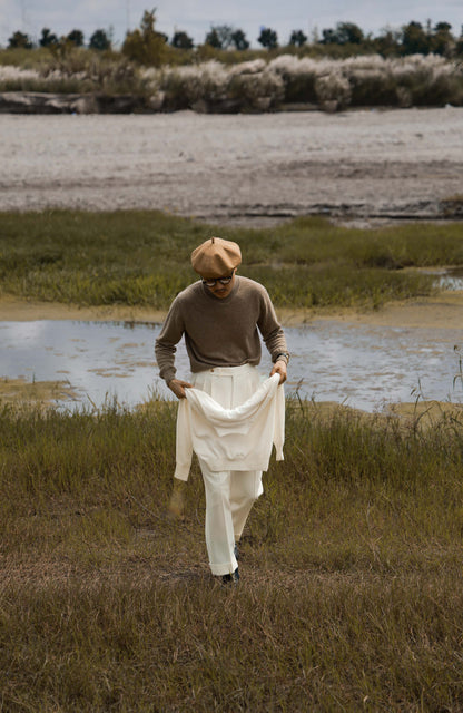 Mock Neck Sweater with 100% Cashmere Goat Wool — Taupe
