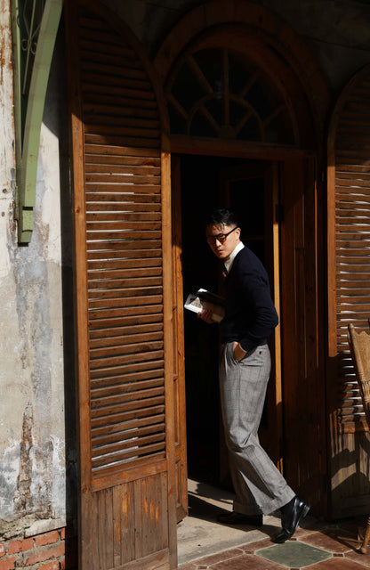 High-Waisted Wool-Cashmere V-Neck Sweater — Midnight Navy