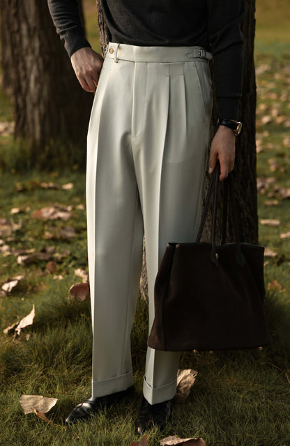 Heavyweight Cavalry Twill Wool High-Waisted Suit Trousers with Side-Adjusters —  Heritage Charcoal