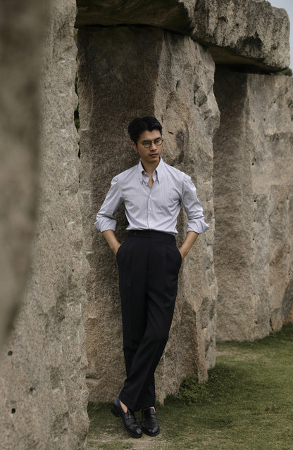 CANCLINI Cotton Handcrafted Long Point Collar Shirt — Como Mist Grey