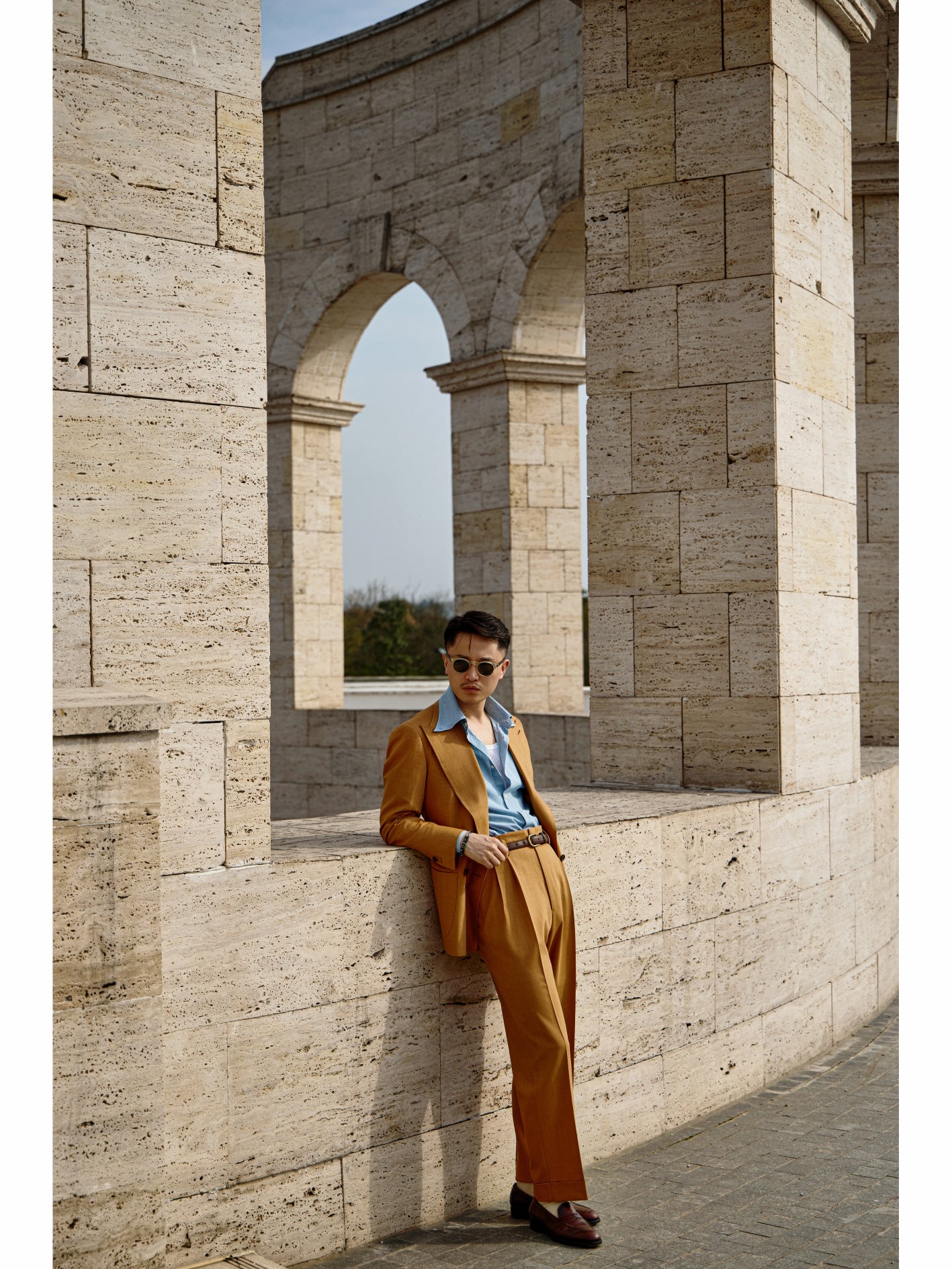 「Tuscan Dusk」Vintage Suit Trousers with Merino Wool Hollywood-Waist and High-Waisted Double-Pleated