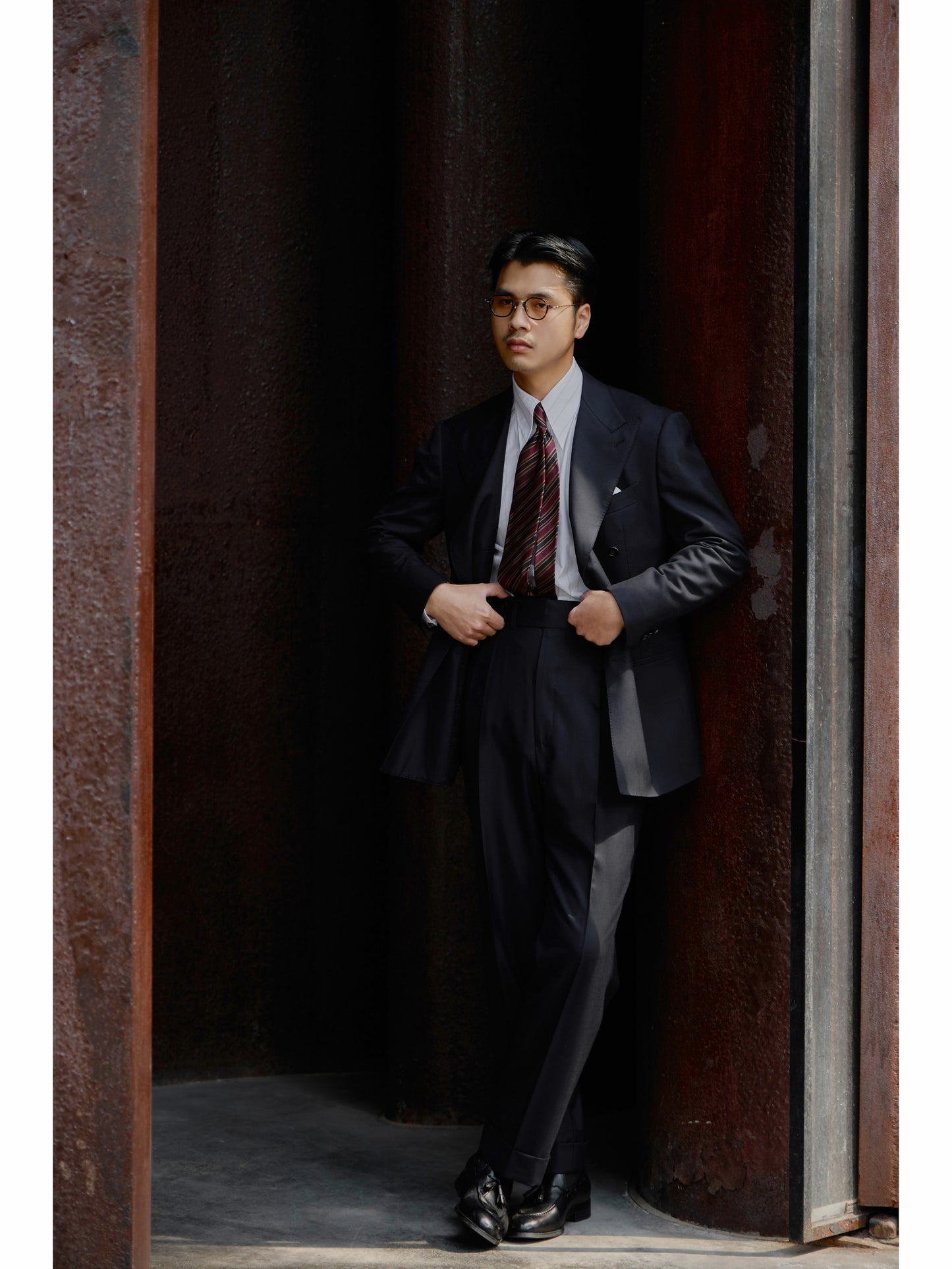 Long Point Collar Shirt — Pencil Navy Stripe