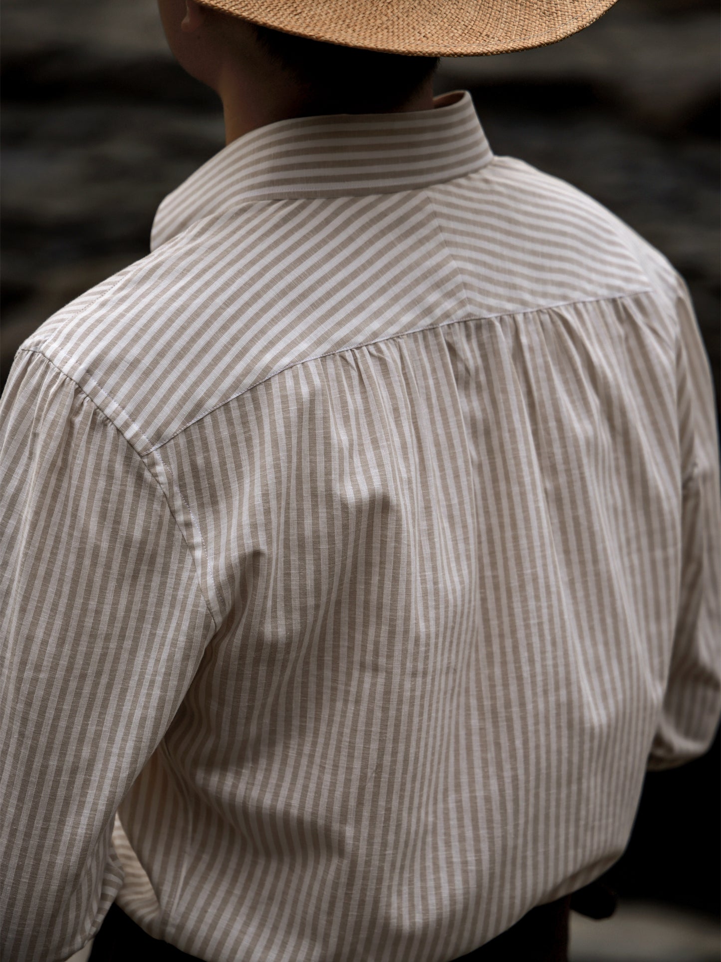 「Oakwood Stripe」Italian-style Button-down Collar Linen-Cotton Casual Gentleman's Long-Sleeve Shirt