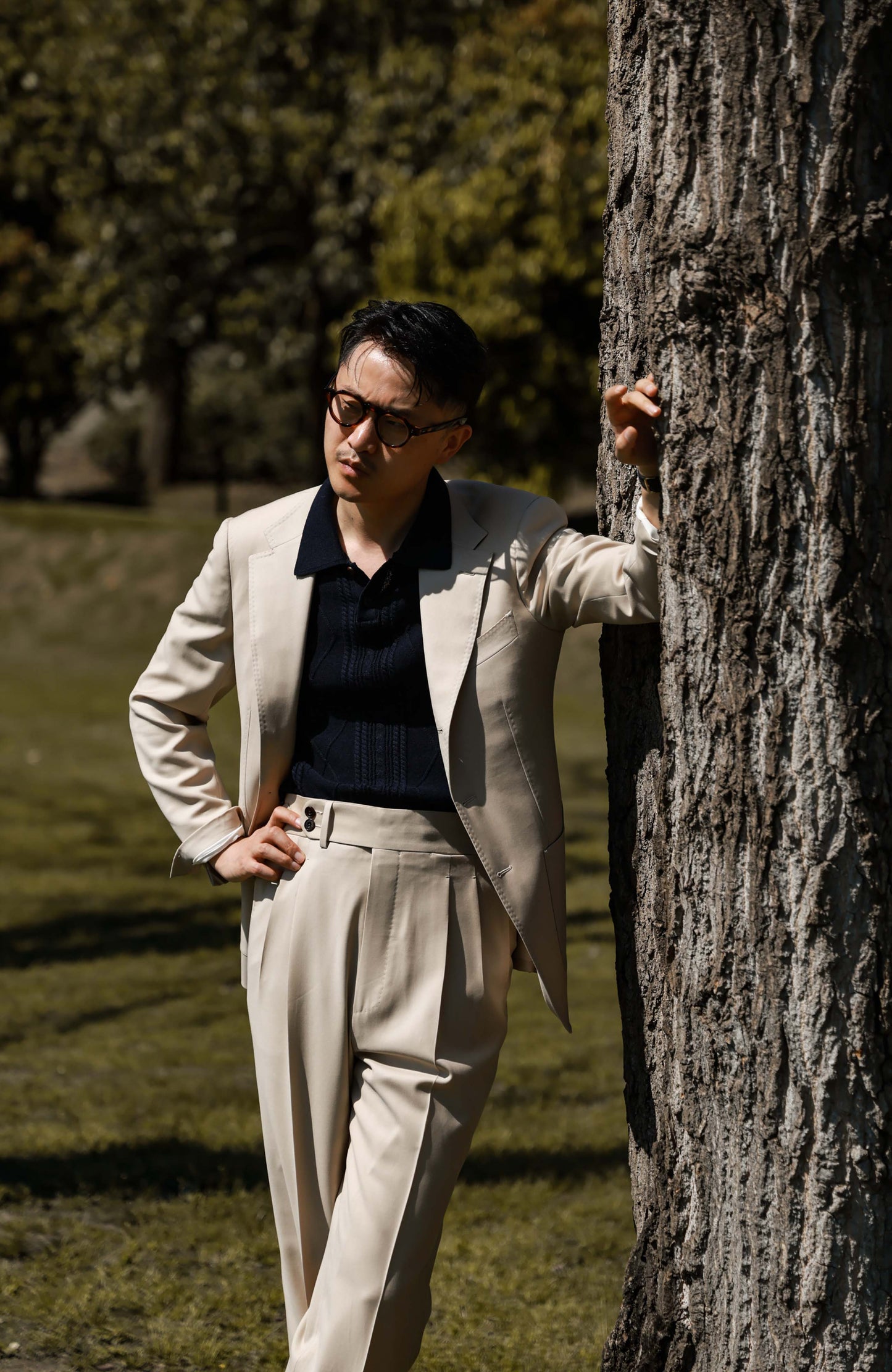 Lightweight Half-Canvas Single-Breasted Suit Jacket — Sandstone Mist