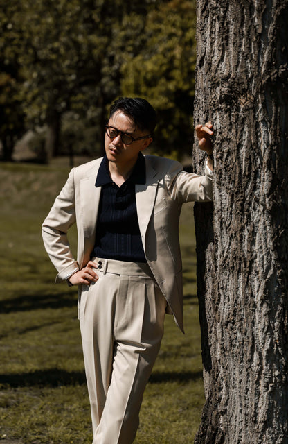 Lightweight Half-Canvas Single-Breasted Suit Jacket — Sandstone Mist
