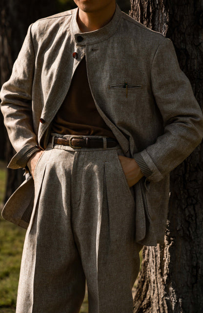 Non-Structured Heavyweight Linen Earl Jacket — Dune Beige