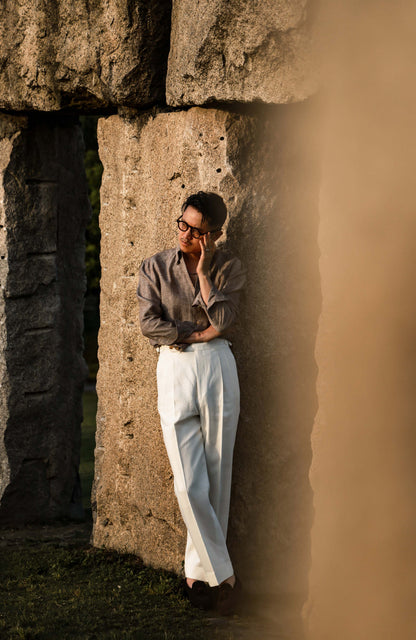 Linen One-Piece Collar Shirt — Rock Tea Brown