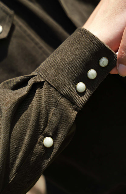 Western Collar Long-Sleeve Shirt(21-Wale Japanese Corduroy) — Pine Green