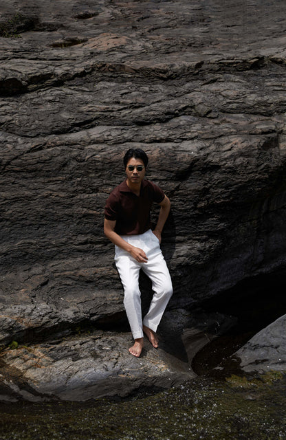 High-Twist Cotton Relaxed Short-Sleeve Polo — Canyon Brown