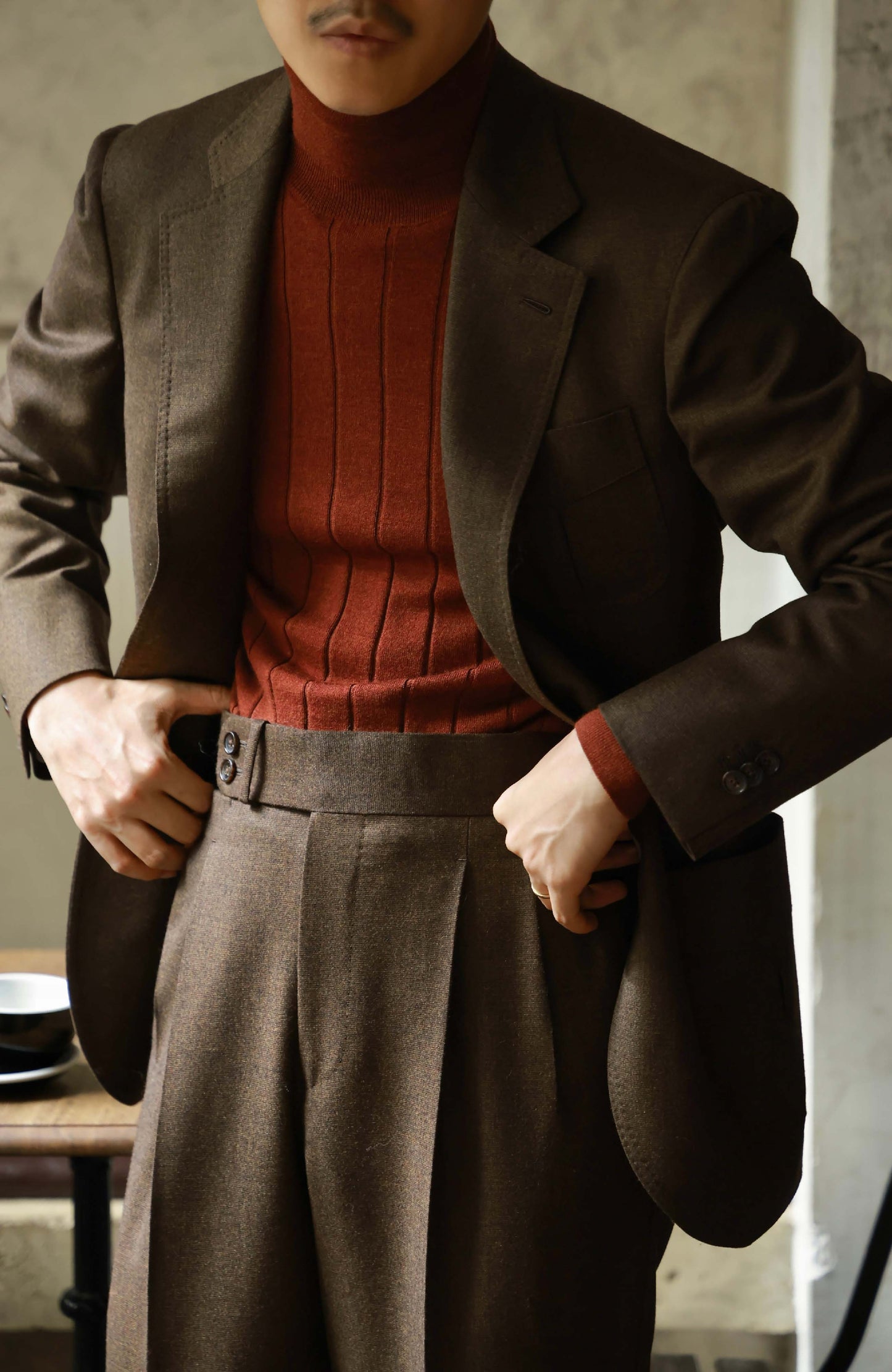 Merino Wool Ribbed Turtle Neck Sweater — Maple Red