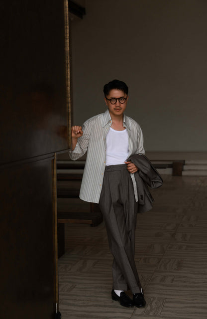 Japanese Silk-Cotton Handcrafted Long Point Collar Shirt — Golden Vein Stripe