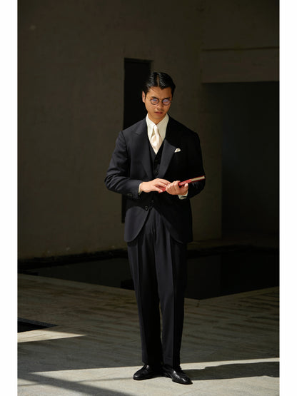 「Phantom Black」Italian-style Half-canvass Pure wool Suit Jacket
