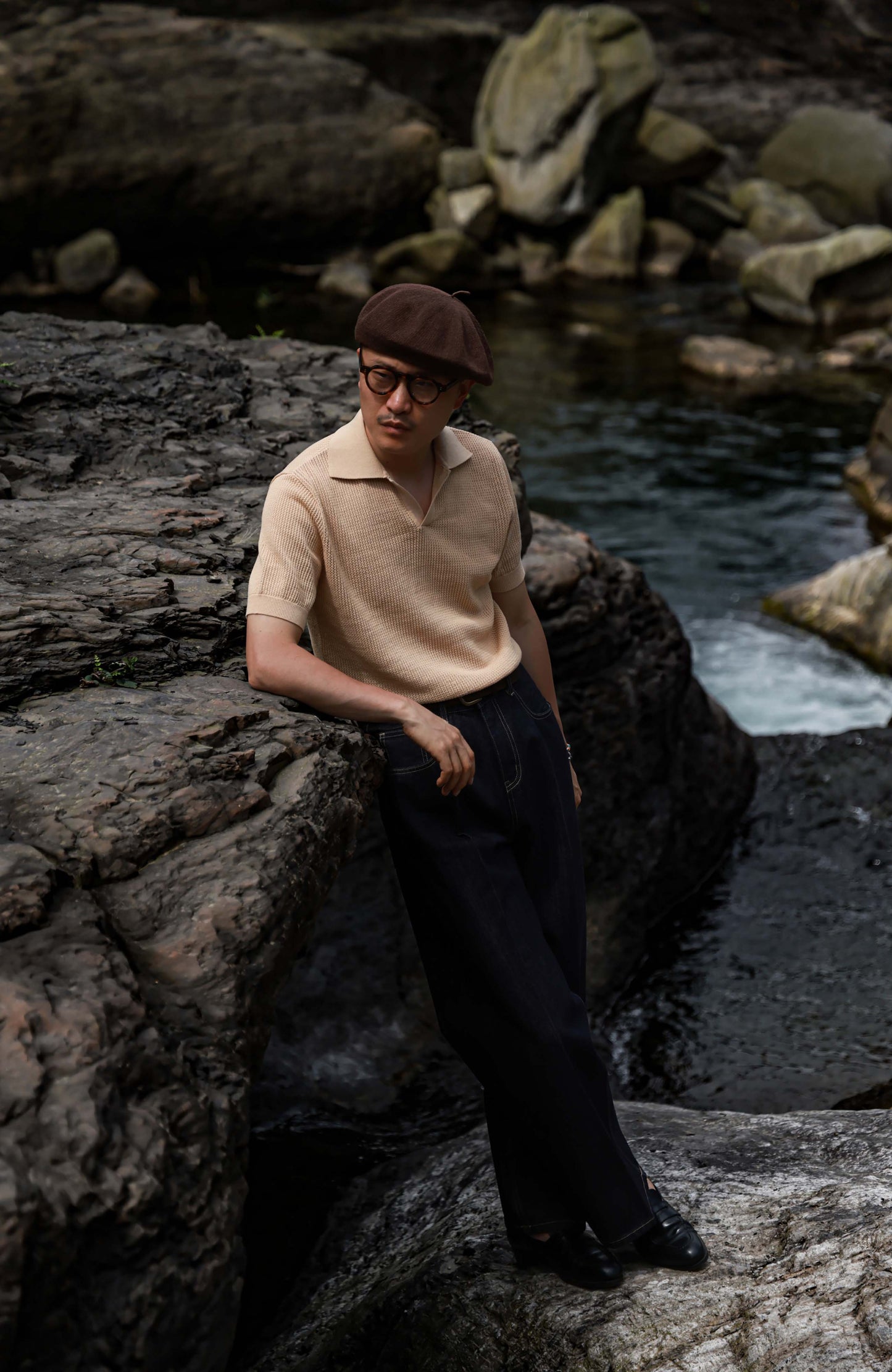 High-Twist Cotton Relaxed Short-Sleeve Polo — Sandstone Apricot