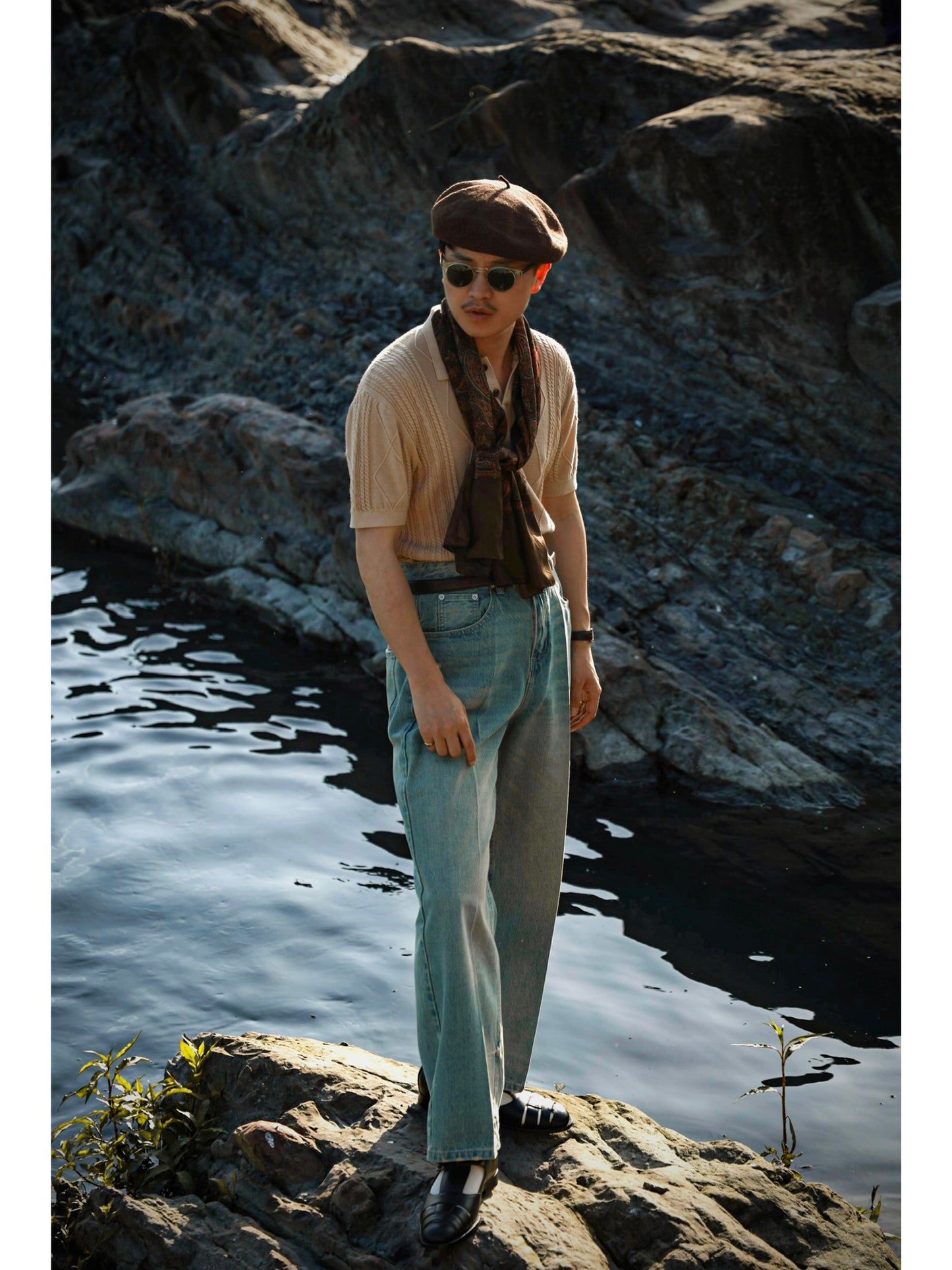 Linen/Cotton Knitted Polo Beige