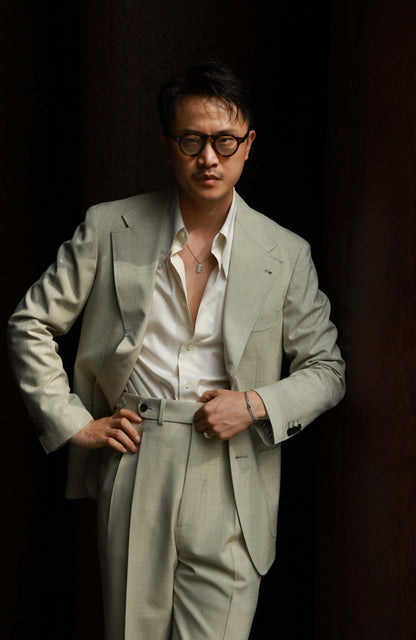 Silk Wool Blend Half-Canvas Single-Breasted Suit Jacket — Soft Matcha Check