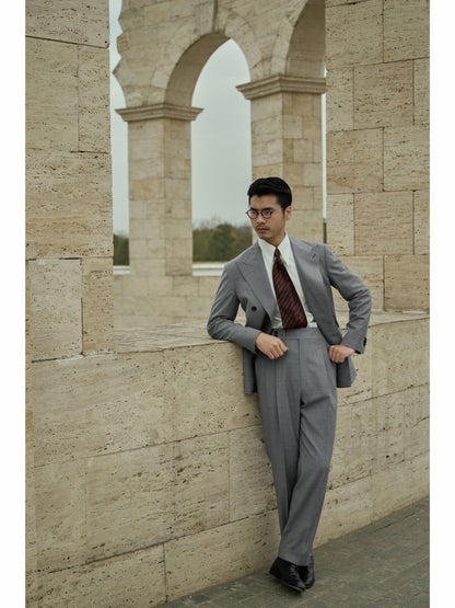 Tollegno 1900 High-Waisted Suit Trousers with Parisian Side Adjusters — Eclipse Grey