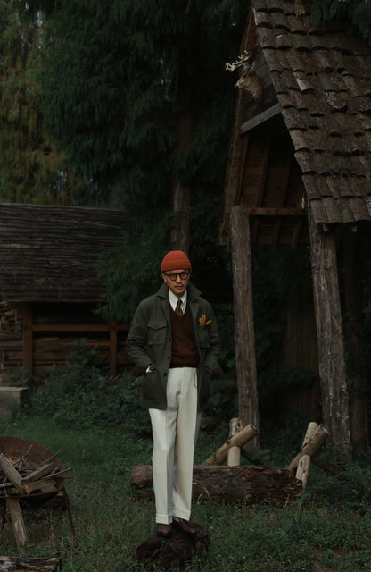 High-Waisted Cavalry-Wool Suit Trousers with Parisian Side Adjusters — Heritage White