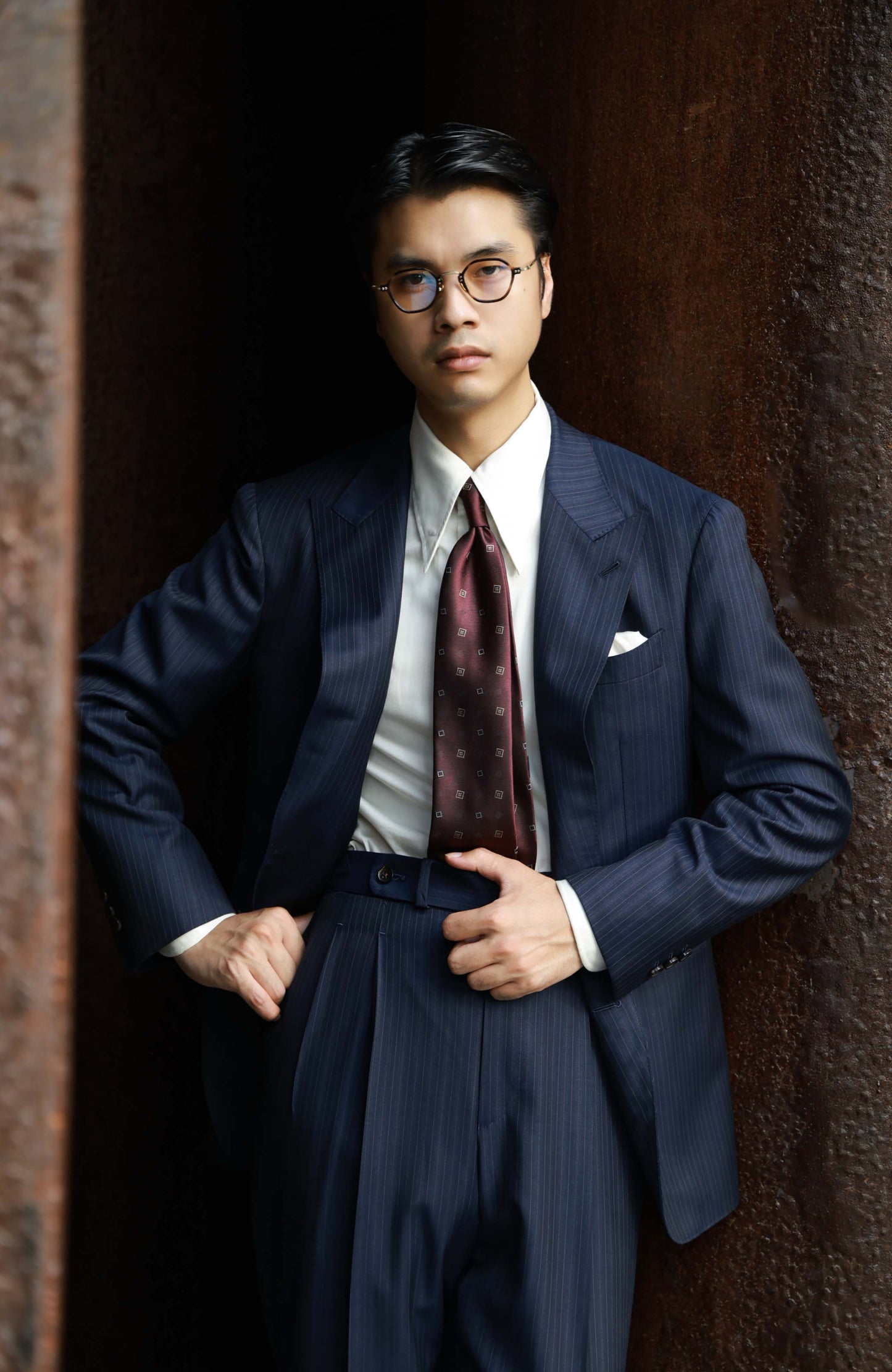 Half-Canvas Single-Breasted Suit Jacket — Navy Pin Stripe