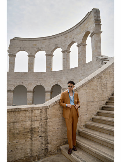 「Tuscan Dusk」Vintage Suit Trousers with  Merino Wool Parisian Side Adjusters and High-Waisted Double-Pleated