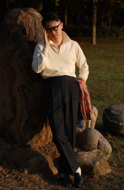 Cashmere Cotton One-Piece Polo Sweater —  Off White